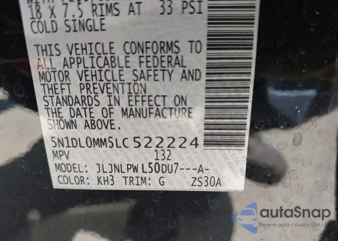 2020 Infiniti Qx60 Pure Awd из США, поврежденный, VIN 5N1DL0MM5LC522224